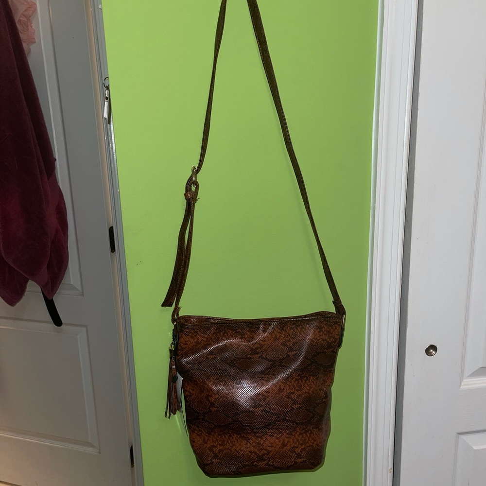 Brown Orange Faux Leather Bag